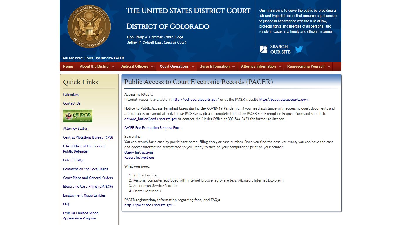 Public Access to Electronic Case Records (PACER) - District of Colorado